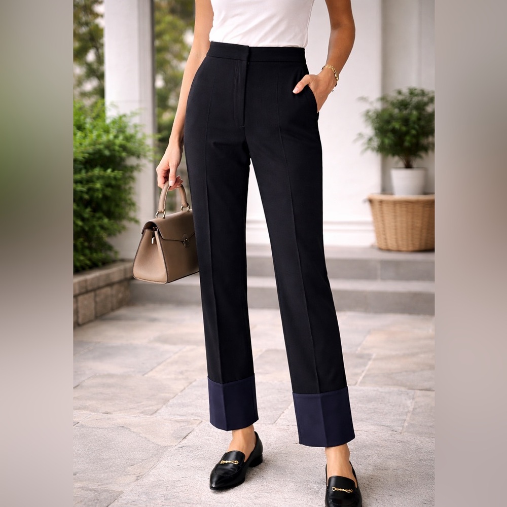 Derek Lam Elegant Black and Navy Wool Women's Pants